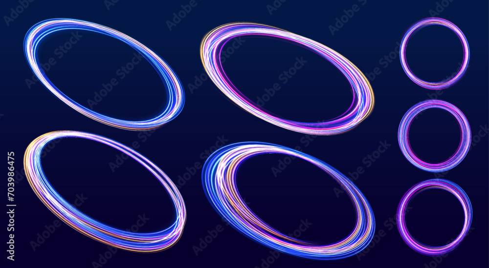 Aufkleber neon light circle of speed in the form of a round whirlpool. curve blue line light effect. luminous 