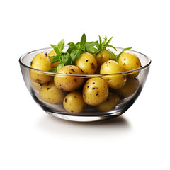 a bowl of potatoes with a black bowl on transparent background created with Generative Ai