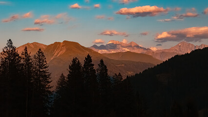 Alpine sunset or sundowner at the famous Maria Waldrast monastery, Matrei am Brenner, Innsbruck,...