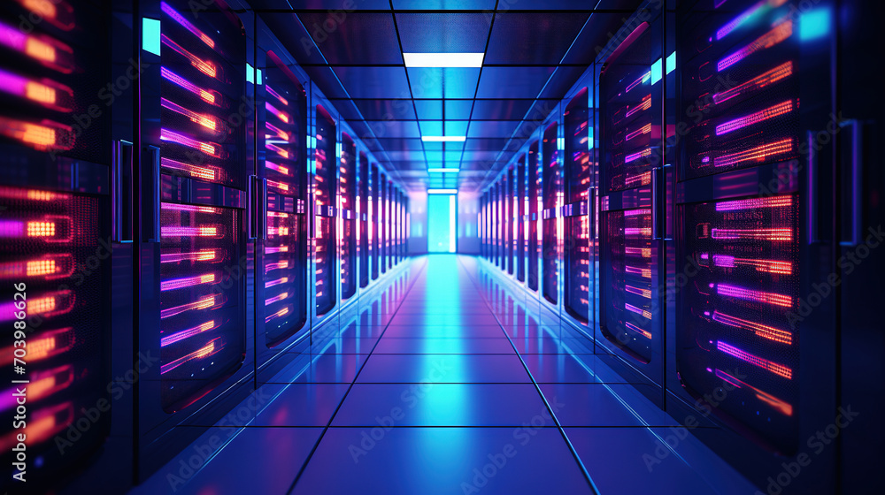Poster computer servers in a row for network