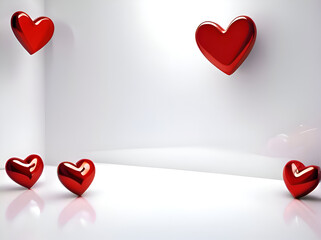 red hearts on white background. romantic red and white backdrop. valentine red hearts