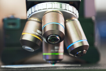 Fototapeta na wymiar Close-up microscope in a science laboratory