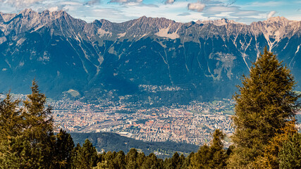 Alpine summer view with the city of Innsbruck in the background at Mount Patscherkofel, Tyrol, Austria