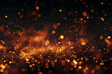Abstract Glowing Fire Embers Scatter Across a Black Background, Creating a Mesmerizing Display of Sparkling Particles and Dark Glitter Lights