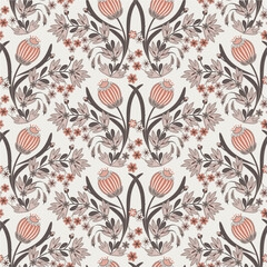 Floral seamless pattern , beige and brown color
