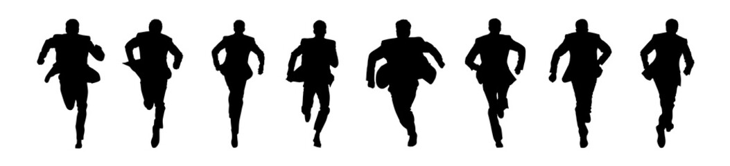 businessman silhouette running - full view - front and back view - isolated transparent PNG background