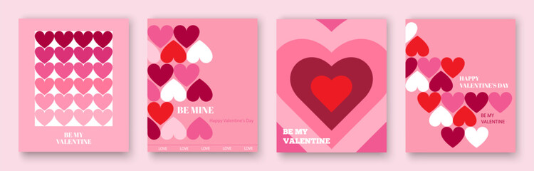 Set of cards for Valentine's Day. Modern abstract design with hearts. Design of advertising templates, banners, covers, labels, posters, flyers.