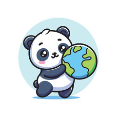 cute vector design illustration of panda carrying the earth
