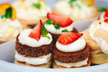Strawberry cake, vanilla sponge cake with cream cheese and fresh strawberries. Summer cake....