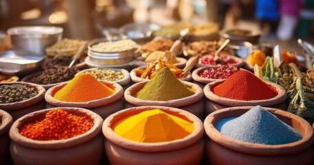 A Diverse Collection of Brightly Colored Indian Spices at a Market