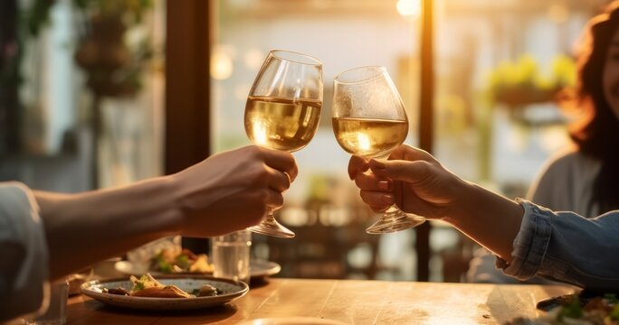 A Man and Woman Toasting to a Memorable Evening in a Restaurant