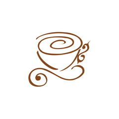 Vector coffee cup illustration brown color line white background.