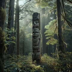 totem pole in forest