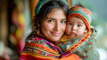 Intercultural a Young Radiant 25 Year old Mother Sharing a Tender Moment with her Baby and both Smiling Warmly Wallpaper Background Brainstorming Family Map Digital Art Magazine Poster