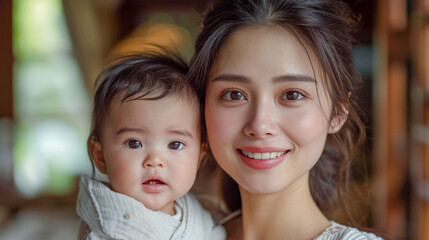 Intercultural a Young Radiant 25 Year old Mother Sharing a Tender Moment with her Baby and both Smiling Warmly Wallpaper Background Brainstorming Family Map Digital Art Magazine Poster