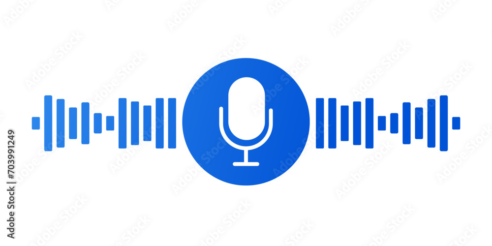 Poster voice message icon. flat, blue, microphone icon, voice message waves, voice message button design. v