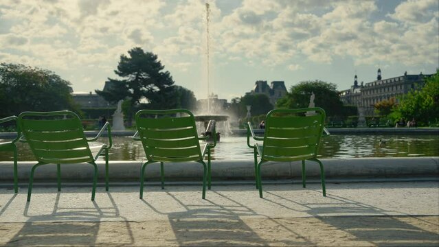 The famous Tuileries garden in Paris, France, slow motion