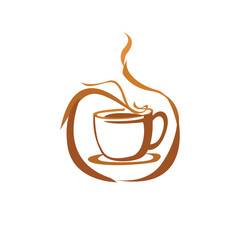 Vector coffee cup illustration brown color white background.
