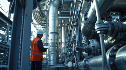 Engineers work and maintain natural gas pipelines and energy operations. - obrazy, fototapety, plakaty