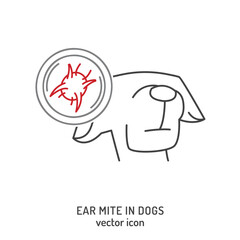 Ear infection in dogs. Linear icon, pictogram, symbol.