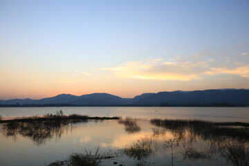 Fototapeta premium Sunset view point over coast bridge at Chonburi province of Thailand