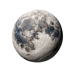 Naklejka premium moon close up, on white background, hyper realistic, very detailed, photorealistic, view front 