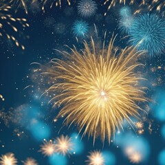 Gold and Cyan Fireworks and bokeh Abstract background
