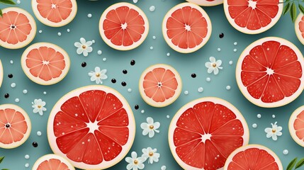 Seamless grapefruit fruit slice earthy color - obrazy, fototapety, plakaty