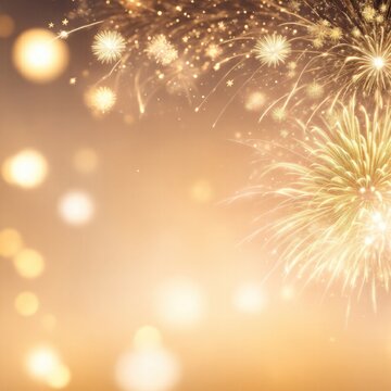 Gold and White Fireworks and bokeh Abstract background