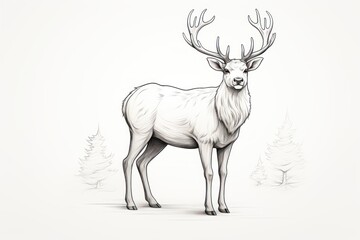 a drawing of a deer with antlers on it's head and antlers on the back of its antlers, standing in front of a white background.