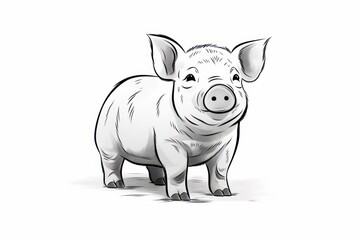  a black and white drawing of a pig on a white background with a black and white outline of a pig on the right side of the pig, and a black and white outline of the pig.