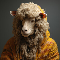portrait of a sheep in wool sweater