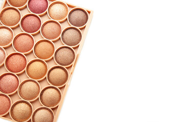 Pastel palette of eyeshadow isolated on white background