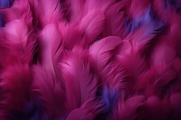  a bunch of pink and purple feathers that are very close to each other on a purple and blue background that is very blurry to the bottom right of the image.