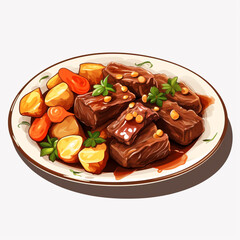 plate of braised beef and vegetables on transparent background created with Generative Ai