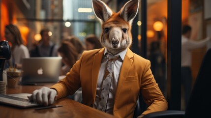 Portrait of businessman kangaroo on the business meeting