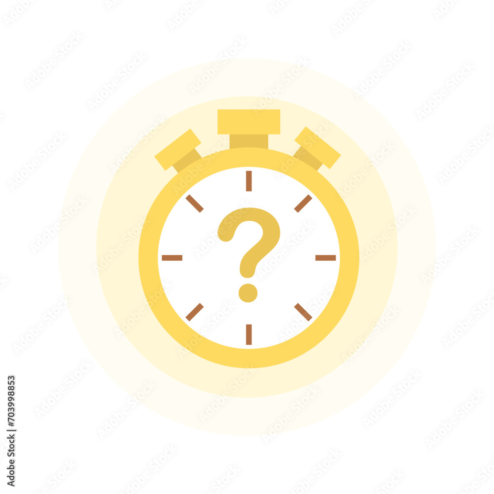 Poster stopwatch icon with question mark. flat, yellow, stopwatch clock with a question mark inside. vector