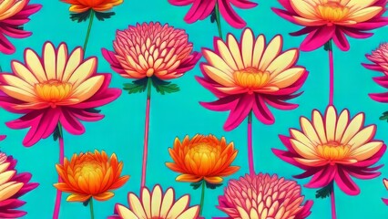 pattern with flowers on blue ai generated