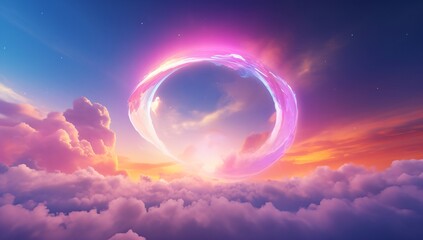 Fantasy sky with a glowing pink and blue portal