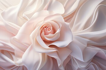  a close up of a white rose with a pink center in the center of the rose is surrounded by white and pink draperies that are blowing in the wind.