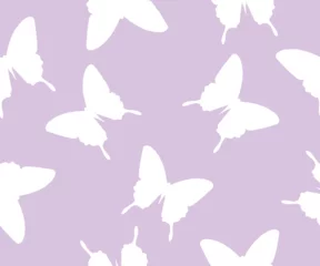 Stof per meter Vlinders Seamless simple pattern with butterflies. Vector background in trendy retro trippy 2000s style.Lilac background.