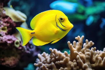 Fototapeta na wymiar Yellow tang fish on coral reef