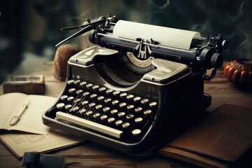 Old typewriter with white paper