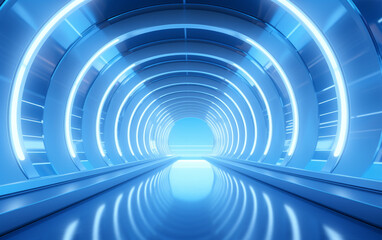 Blue light shining through futuristic tunnel