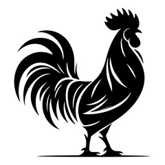 Rooster vector silhouette black color, Chicken vector silhouette, isolated white background