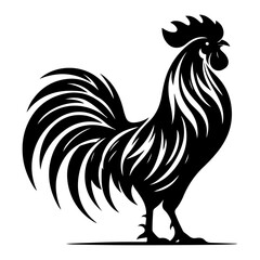 Rooster vector silhouette black color, Chicken vector silhouette, isolated white background