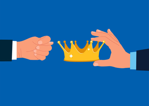 Fig, kukish - a finger gesture and a golden crown. Unwillingness to give up power.  Flat vector illustration