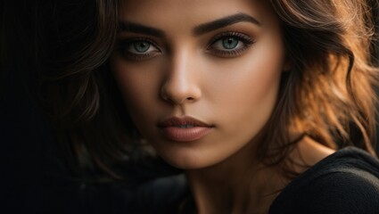 Fototapeta premium Lonely Young Woman with Black Hair, Expressing Sadness in Close-up Portrait