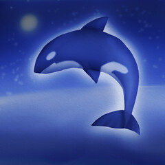 Wheal jumping in the night sea