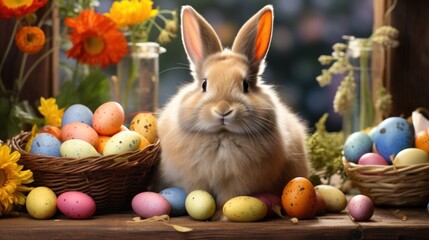 Fototapeta na wymiar Spring Easter card with cute bunny